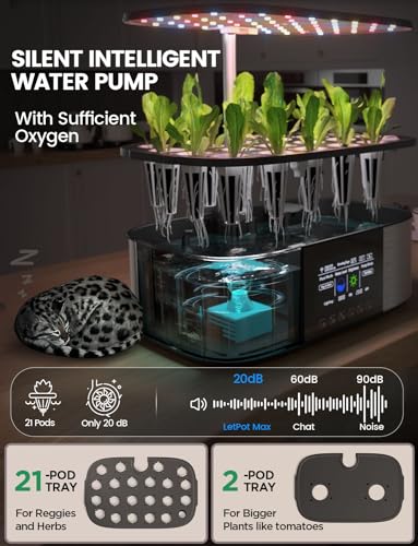 LETPOT LPH-Max 21-Pod Hydroponic Growing System Kits, Smart Indoor Garden with APP & WiFi Control, Auto Watering & Nutrient Supply, 36W Full Spectrum LED Grow Light, 7.5L Tank, Up to 30" Height - size: 21 Pods