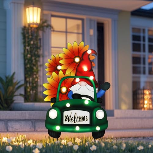 WONDER GARDEN Outdoor Garden Stakes with LED Lighted Truck & Gnome Decor - color: truck