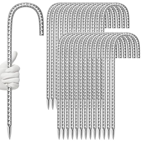 27 Pack Ground Garden Rebar Stakes Rebar 16 Inch Anti-Rust Galvanized Steel J Shape Hook Heavy Duty Ground Anchors for Tents, Position Kits,Fences, and Trampolines Landscape Fabric - color: J-16'' 10mm 27pcs SL