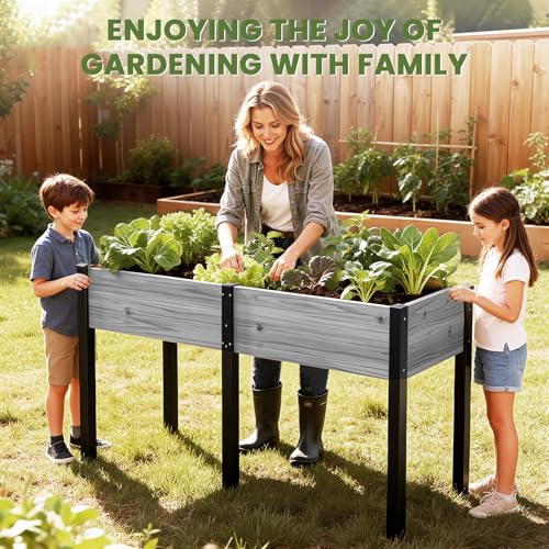 SUNYRISY Dual Wooden Raised Garden Bed Outdoor with Metal Legs