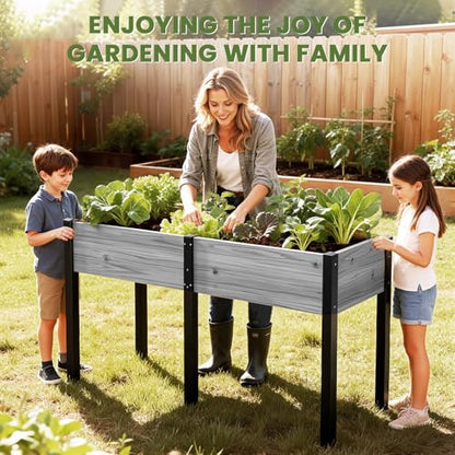 SUNYRISY Dual Wooden Raised Garden Bed Outdoor with Metal Legs