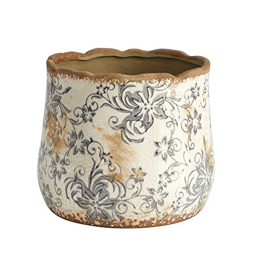 Nearly Natural 7 in Tuscan Ceramic Gray Scroll Decorative Planter - size: 7in.
