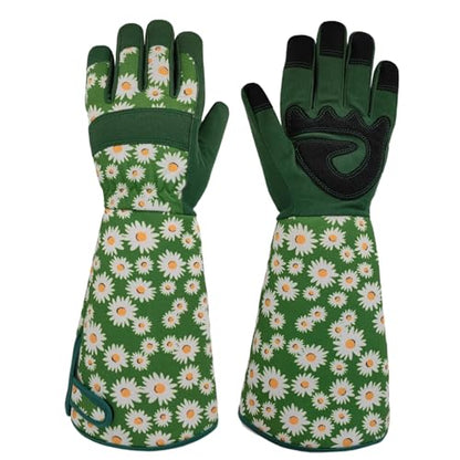Thornproof Rose&Cactus Gardening Gloves,Gauntlet Garden Glove,Gifts - color: Green Daisy, size: Medium