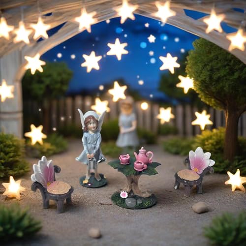 3 Pcs Miniature Garden Furniture Miniature Table and Chairs Set Fairy Garden Accessories Outdoor Mini Resin Furniture Kit Micro Landscape Decor Tea Set for Fairies and Garden Gnomes DIY Craft Gift