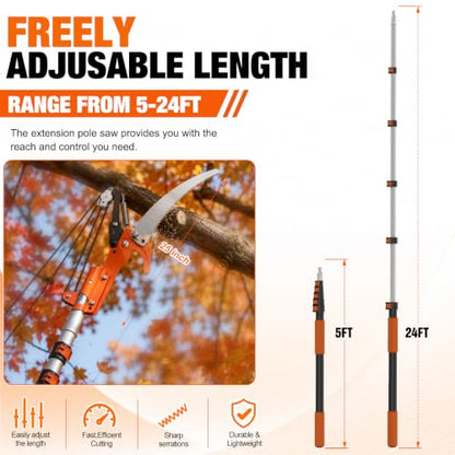 LAANPOLE 36FT Reach Tree Trimmer, Manual Pole Saw with 7-30FT Extension Pole, Tree Pruner Extendable for High Tree Branch Trimming Pruning Cutting - size: 30FT
