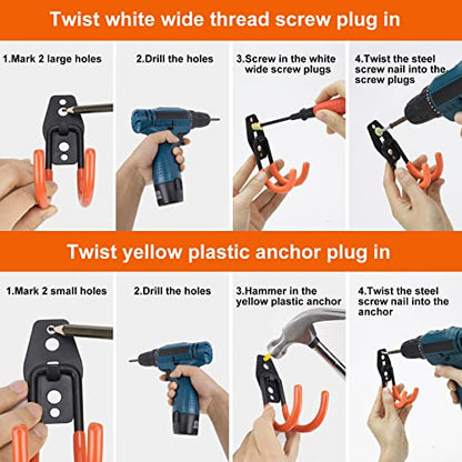 Steel Garage Storage Hooks, 16 Pack Anti-Slip Coating, Heavy Duty Wall Mount Hooks for Hanging Bike, Ladder, Garden Tools
