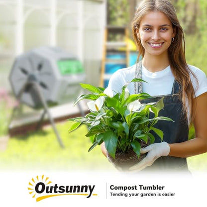 Outsunny Tumbling Compost Bin 360° Dual Chamber 43 Gallon, Light Gray - color: Light Gray