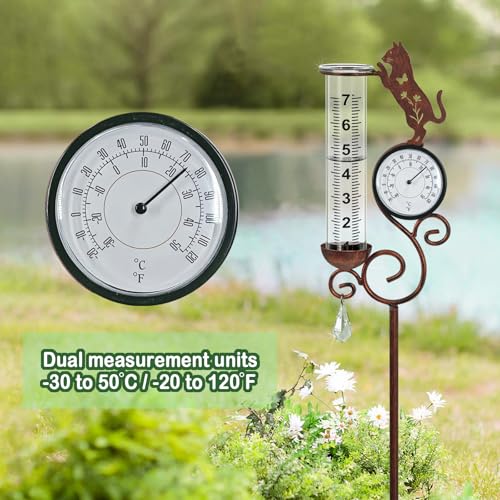 Cat Rain Gauge Outdoor,Large Number Scale Rain Gauge-Temperature&Hygrometer - color: Cat