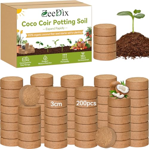 ZeeDix 200 Pack 30mm Organic Coco Coir Pellets Seed Starter Soil - size: 30mm-200pack