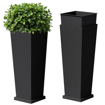 Devoko Resin 32'' Tall Planters, Large Taper Outdoor Planter - color: Black, size: 32" With Trays