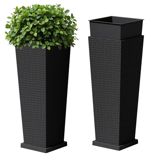 Devoko Resin 32'' Tall Planters, Large Taper Outdoor Planter - color: Black, size: 32" With Trays