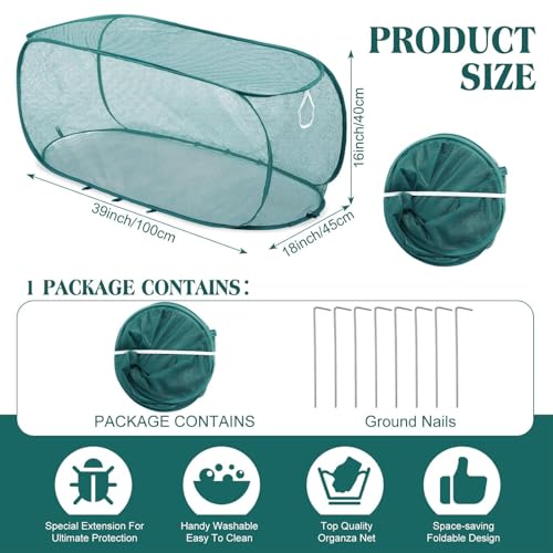 2 Pack Pop Up Garden Row Cover, 39x18x16 for Raised Beds - color: Green