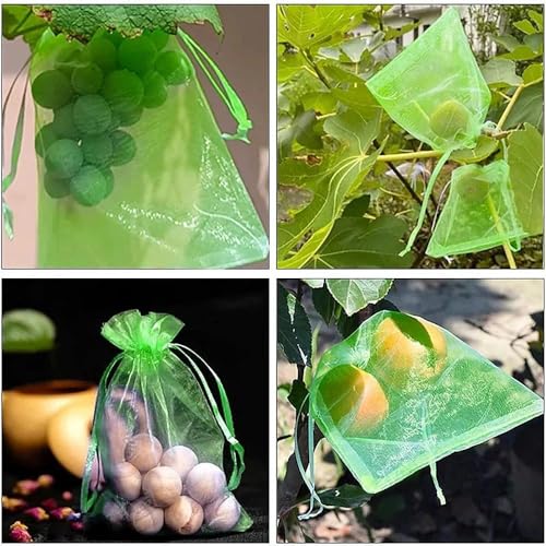 20 Pcs Fruit Protection Bags 10 X 12 cm Breathable Fruits Netting Bags for Fruit Trees Green Mesh Bag with Drawstring Plant Covers from Insects Protect Fruits Vegetables Tomato Apple Peach