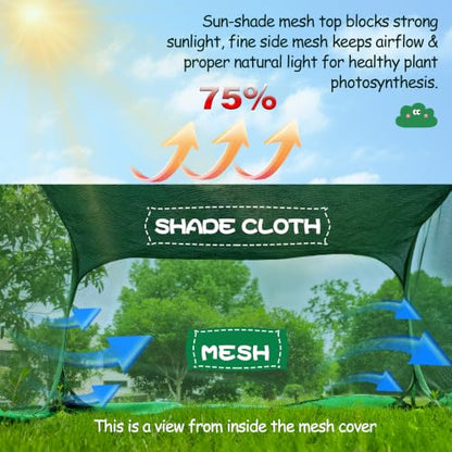 Pop Up Plant Netting Cover 40×40×20” Shade Mesh Cage Shade Top + Mesh Side - size: 100*100*50 1PCS
