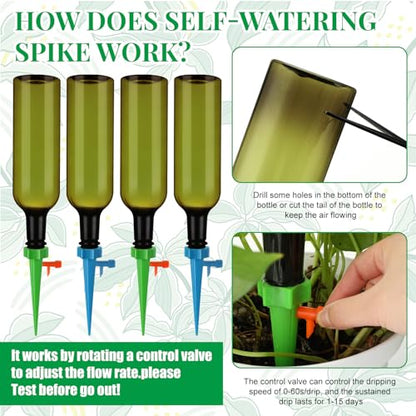 8 Set Plant Watering Devices with Self Spikes and Plastic Bottles, Green - size: Green