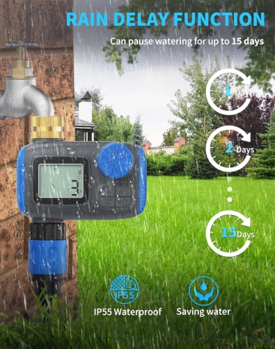 Sprinkler Timer with Brass Swivel, Digital Irrigation Controller System with Rain Delay/Manual Mode/Automatic Watering for Outdoor Garden Yard Lawn