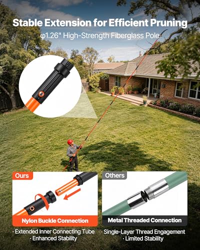 VEVOR Manual Pole Saw, 7.3-27 ft Extendable Tree Pruner, Sharp Steel Blade High Branches Trimming, Manual Branch Trimmer with Lightweight 8 Fiberglass Handles, for Pruning Palms and Shrubs