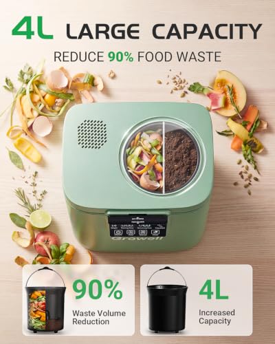 Growell 4L Electric Composter, Countertop Food Waste Machine,Compost Bin - color: Green