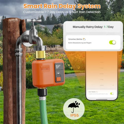 WiFi Water Timer for Garden Hose, Smart Sprinkler Timer with 984ft Long Range, Strong Wall Penetration, APP & Remote Control, Voice Control, Rain Delay, Manual Mode, Watering System - size: 1 Outlet- Brass