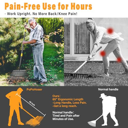 Rake for Leaves - 25 Tines Heavy Duty Metal Rake Set with Leaf Scoops & Collector Bag, Adjustable Rakes for Lawns, 3-in-1 Leaf Collection Tool for Efficient Yard Pine Needle Grass Cleanup 5FT