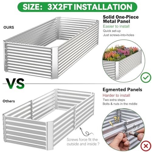 2 Pack Tall Corrugated Galvanized Steel Raised Garden Bed Outdoor, Metal Above Ground Garden Bed for Vegetables and Flowers, Rectangle Raised Beds for Gardening-3x2FT - size: 3x2FT