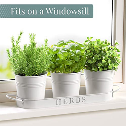 Barnyard Designs Indoor Herb Garden Planter Pots with Tray Set/3 (White) - color: White