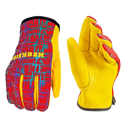 Kids Genuine Leather Work Gloves, Red, XL, 10-12 Years Old - color: Red 1 Pair, size: X-Large (8-12 Years Old)