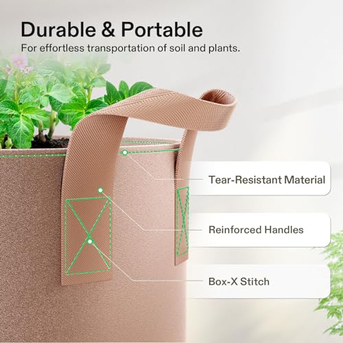 VIVOSUN 5-Pack 5 Gallon Plant Grow Bags Fabric Pots with Handles - color: Tan, size: 5 Gallons
