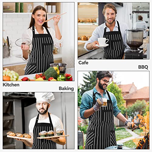 NLUS 2 Pack Cooking Aprons for Women with Pockets Adjustable Kitchen Bib Aprons for Women Men Chef, Black/White Stripe (Black/White Stripes) - color: Dark Black/White-2