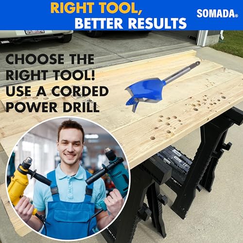 SOMADA 1-1/2" x 6-1/2" Auger Drill Bit for Wood, Ship Auger Hex Shank - size: 1-1/2"x6-1/2" Blue