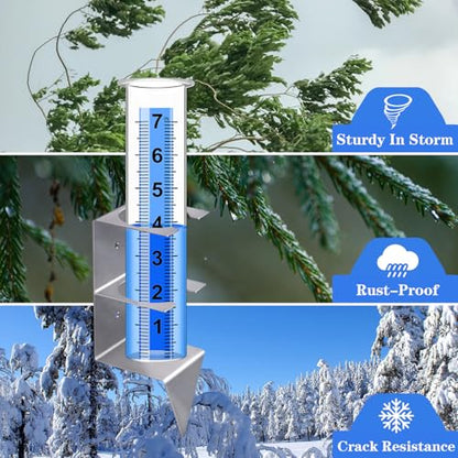 Rain Gauge Outdoor, 7" Capacity Large Rain Gauge Outdoors (Silver) - color: silver