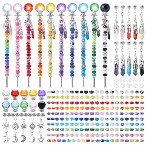 260Pcs DIY Beaded Garden Stakes, Fairy Wand 10-Pack Decorative Kit - color: Crystal