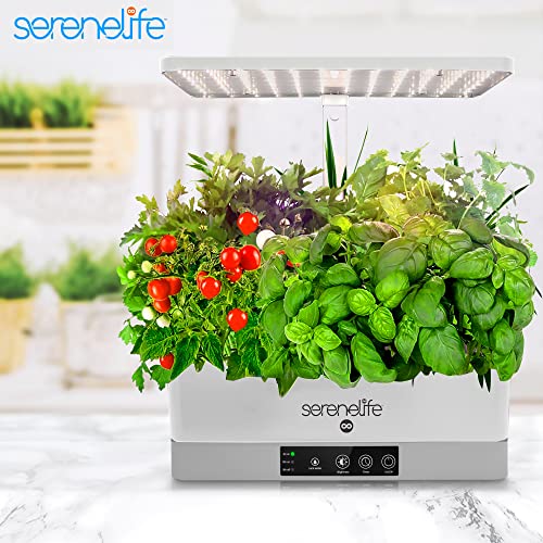 SereneLife Smart Indoor Garden - Hydroponic Herb Garden with 4000K Grow Lights Panel, Control Panel Settings, Water Stick, No Soil, Mess-Free, Height Adjustable, Grows Up to 6 Plants - color: White