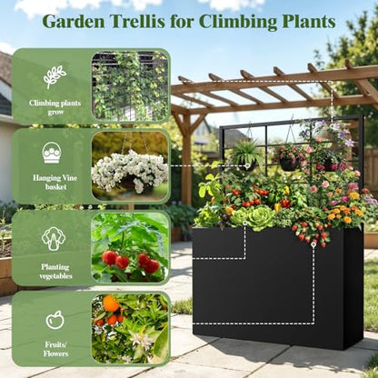 Metal Planter Box with Trellis, 35" Lx11.8 Wx47 H Metal Raised Garden Bed with Trellis and Drainage Holes, Outdoor Standing Flower Bed for Climbing Plants,Vegetables,and Vines - size: 1 PCS 35" Lx11.8" Wx47" H