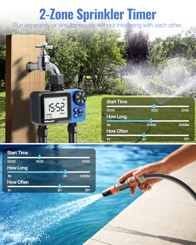 Water Timer for Garden Hose, 2 Zone Sprinkler Timer, Automatic Irrigation System/Rain Delay/Manual Watering, Programmable Watering for Lawn, Yard, Drip Irrigation C12WT06 - color: Plastic