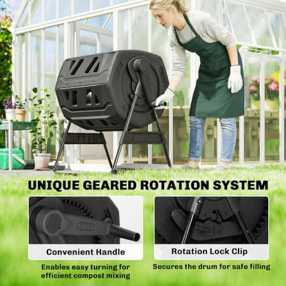 Outsunny Compost Bin Outdoor, 53 Gal Dual Chamber Compost Tumbler, Black - color: Black