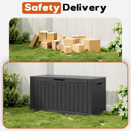 Waterproof Outdoor Storage Box, Resin Patio Organizer,120 Gal,Black - color: Striped Black, style: 120 Gallon