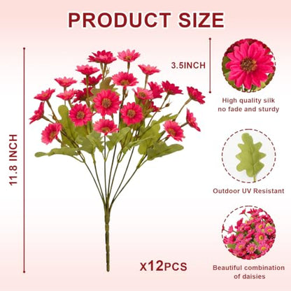 Artificial Daisy Mums for Outdoors, 12 PCS Fall Flowers, Fuchsia - color: Fuchsia