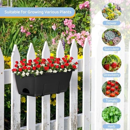 4 Pack Window Boxes Planters Railing Planter Box with Adjustable Brackets - color: Black+black Brackets