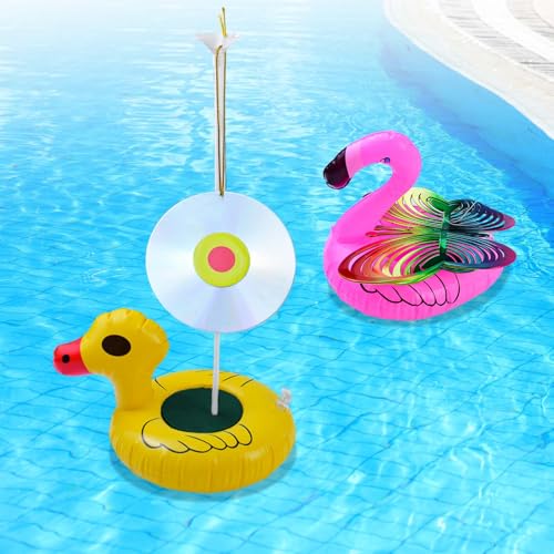 2 Pack Floating Reflective Pinwheels for Pool, Bird Reflectors Spinning Bird Scarer, Keep Ducks, Pigeons & Herons Away No Noise Pool Wind Spinner for Outdoor Swinmming Pool & Garden Decoration