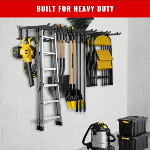 Garage Tool Organizer Wall Mount, Easy to 48inch Install Heavy-Duty Garage Storage System with 6 Adjustable Hooks, Garden Tool Rack for Shovels, Rakes, Yard Tools - size: 48" System - 6 Piece Basic Set