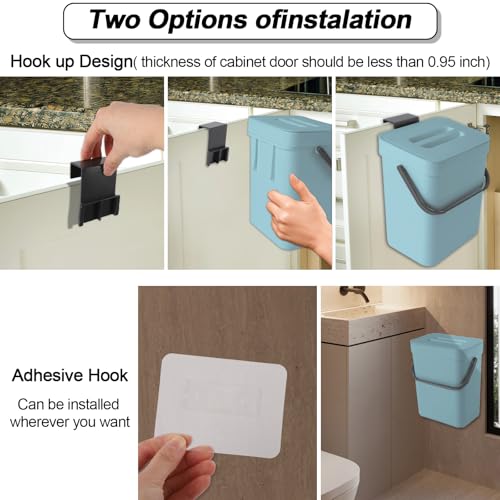 Compost Bin Kitchen, Includes 100 Trash Bags, Hanging Trash Can with Lid, Features Pet-Proof, Odor-Proof, and Quiet Opening/Closing. Suitable for Bathrooms/Bedrooms/Offices (Blue, 1.3 Gal/5 L) - color: Bule