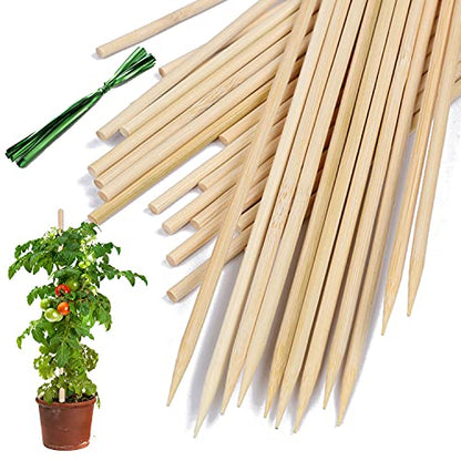 Bamboo Plant Stakes25Pack,HAINANSTRY 18Inch Plant Supports With25Green Ties - color: Burlywood, size: 18 Inch 25Pack