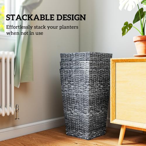 Outsunny 24 in Taper Tall Planters for Outdoor Plants Set of 3, Gray - color: Gray