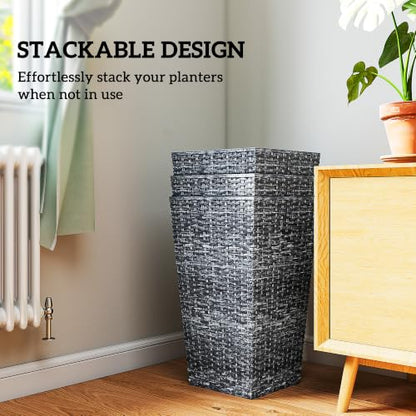 Outsunny 24 in Taper Tall Planters for Outdoor Plants Set of 3, Gray - color: Gray