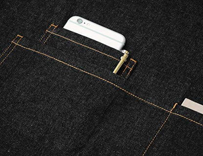 Black Denim Cooking Apron with Pockets for Men Women - color: Black Denim 7#