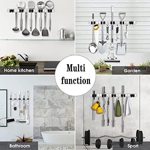 AceMining Broom Holder Wall Mount, 5 Racks 4 Hooks Heavy Duty Mop Organizer - color: 5 Racks & 4 Hooks (Silver) - 1 Pack