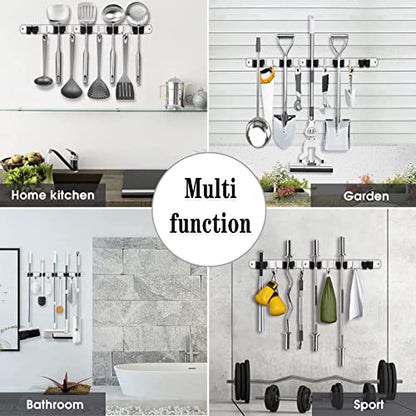 AceMining Broom Holder Wall Mount, 5 Racks 4 Hooks Heavy Duty Mop Organizer - color: 5 Racks & 4 Hooks (Silver) - 1 Pack