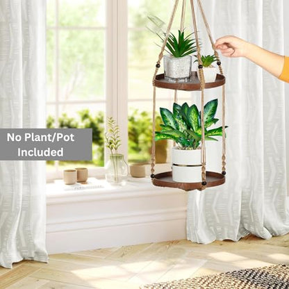2 Tier Macrame Plant Hanger, Hanging Plant Shelf (12") - color: Brown, size: 1-Pack, 2-Tier