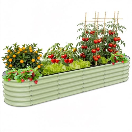 Gruper Raised Garden Bed, 8×2×1.4 ft Tall Oval Large Metal Planter - color: Light Green, size: 96x24x17in